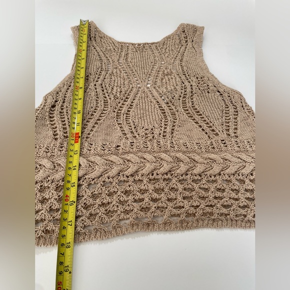 Zara Beige Open Knit Crochet Tank Top Neutral Boho Sleeveless S - Picture 7 of 7